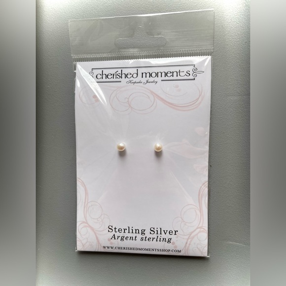 NEW - Cherished Moments Children's Sterling Silver Pearl Earrings - Picture 1 of 2